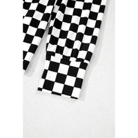 Black Checkered Print Long Sleeve Top and Pants Lounge Set - M thumbnail
