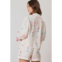 Azura Exchange White Christmas Wine Glass Print Bow Knot Two Piece Pajama Set - L thumbnail