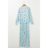 Sky Blue Santa Claus Striped Print Loose Fit Two Piece Lounge Set - XL thumbnail