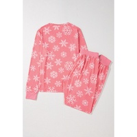 Pink Christmas Snowflake Print Two Piece Loungewear - L thumbnail