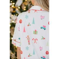 White Christmas Print Short Sleeve Shirt and Shorts Pajama Set - L thumbnail