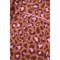 Brown Leopard Print Short Sleeve Shirt and Pants Pajamas Set - L thumbnail