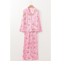 Pink Santa Claus Snowflake Long Sleeve Shirt Christmas Pajama Set - M thumbnail