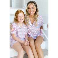 Purple Checkered Pattern Short Sleeve Pajamas Set - M thumbnail