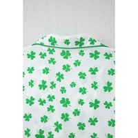 Green Clover Printed Short Sleeve and Ruffled Shorts Pajama Set - L thumbnail