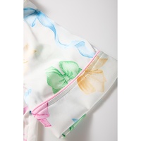 White Bowknot Print Buttoned Shirt High Waist Shorts Pajama Set - L thumbnail