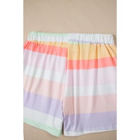 White Rainbow Striped T Shirt and Shorts Set - L thumbnail