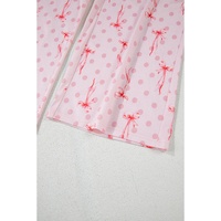 Pink Bow Knot Polka Dot Print Short Sleeve Top Lounge Set - M thumbnail