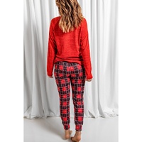 Red Santa Baby Plaid Print Two Piece Pajama Set - M thumbnail