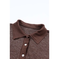 Brown Ribbed Knit Collared Henley Top and Pants Lounge Outfit - XL thumbnail