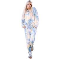 Multicolor Tie Dye Henley Top and Drawstring Pants Outfit - S thumbnail