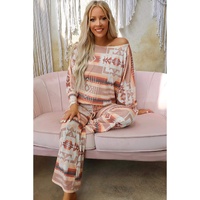 Azura Exchange Multicolour Aztec Print Puff Sleeve Pullover and Pants Lounge Outfit - M thumbnail