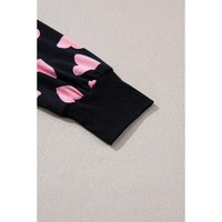 Black Valentine Heart Shape Print Long Sleeve Top Shorts Lounge Set - M thumbnail