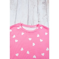 Pink Valentine Heart Print Long Sleeve Tee and Shorts Lounge Set - S thumbnail