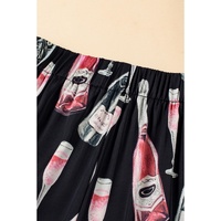 Black Champagne Print Silky Short Sleeve Pajamas Set - XL thumbnail