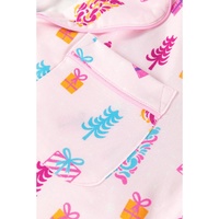 Pink Christmas Twinkle Tree Print Shirt Sleep Dress - L thumbnail
