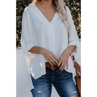 Azura Exchange V Neck 3/4 Sleeve High Low Hem Shirt - M thumbnail