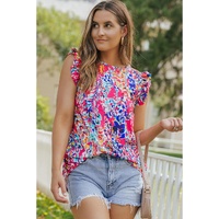 Rose Floral Print Tank Top with Ruffles - L thumbnail