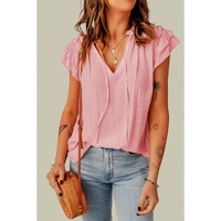 Azura Exchange Tiered Ruffled Drawstring V Neck Top - M thumbnail