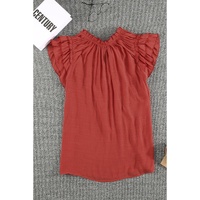 Azura Exchange Tiered Ruffled Drawstring V Neck Top - S thumbnail