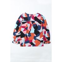 Azura Exchange Ruffled Puff Sleeve Abstract Pattern Blouse - S thumbnail