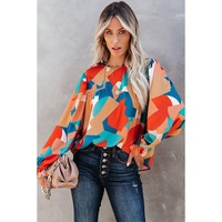 Azura Exchange Abstract Pattern Ruffled Puff Sleeve Blouse - L thumbnail