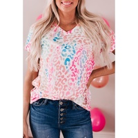 Azura Exchange Leopard V Neck Short Sleeve Top - 2XL thumbnail