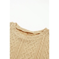 Azura Exchange Puffy Sleeve Khaki Textured Knit Top - M thumbnail