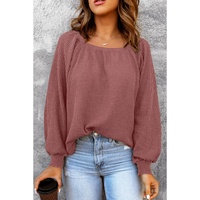 Azura Exchange Puff Sleeve Waffle Knit Top - S thumbnail