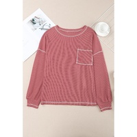 Azura Exchange Stylish Contrast Stitching Waffle Knit Pullover - S thumbnail