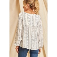 Azura Exchange Long Sleeve Embroidered Print Blouse - M thumbnail
