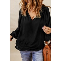 Azura Exchange Pleated V Neck Puffy Sleeve Blouse - L thumbnail