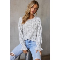 Azura Exchange Floral Printed Crinkled Ruffled Bubble Sleeve Blouse - L thumbnail