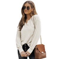 Azura Exchange Waffle Knit Split Neck Pocketed Top - M thumbnail