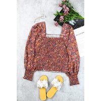 Azura Exchange Smocked Floral Print Long Sleeve Top - L thumbnail