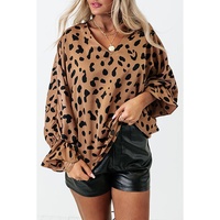 Azura Exchange V Neck Ruffled Cuffs Loose Blouse - M thumbnail