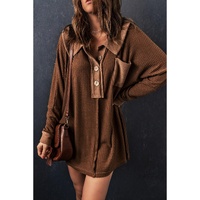 Azura Exchange Buttoned Waffle Knit Long Sleeve Top - 2XL thumbnail