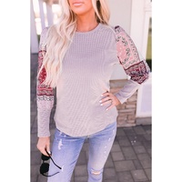 Azura Exchange Tribal Pattern Patchwork Waffle Knit Top - L thumbnail