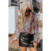 Azura Exchange Vibrant Floral Tie V Neck Puff Sleeve Blouse - XL thumbnail
