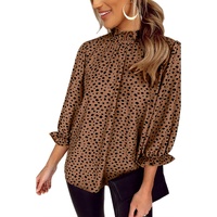 Azura Exchange Frilled Neck 3/4 Sleeves Cheetah Blouse - M thumbnail