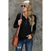 Azura Exchange Lace Hem Sleeve Button Top - XL thumbnail