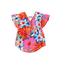 Azura Exchange Abstract Print V Neck Flutter Sleeve Blouse - S thumbnail