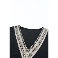 Azura Exchange V-Neck Short Sleeve Blouse with Lace Trim - L thumbnail