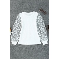 Azura Exchange Applique Mesh Sleeves Textured Knit Blouse - L thumbnail