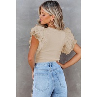 Azura Exchange Ruffle Sleeve Ribbed Knit Top - L thumbnail
