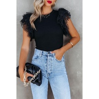 Azura Exchange Mesh Ruffle Sleeve Ribbed Knit Top - S thumbnail