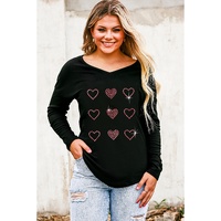 Azura Exchange Rhinestone Heart Pattern Long Sleeve Tee - S thumbnail
