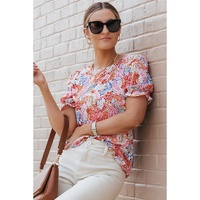 Azura Exchange Floral Pattern Bubble Sleeve Blouse - M thumbnail