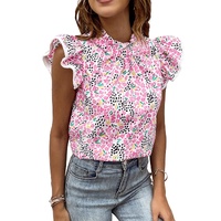 Azura Exchange High Neck Flutter Sleeves Top - M thumbnail