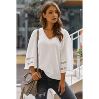 White Flare Sleeve V Neck Loose Blouse - 2XL thumbnail